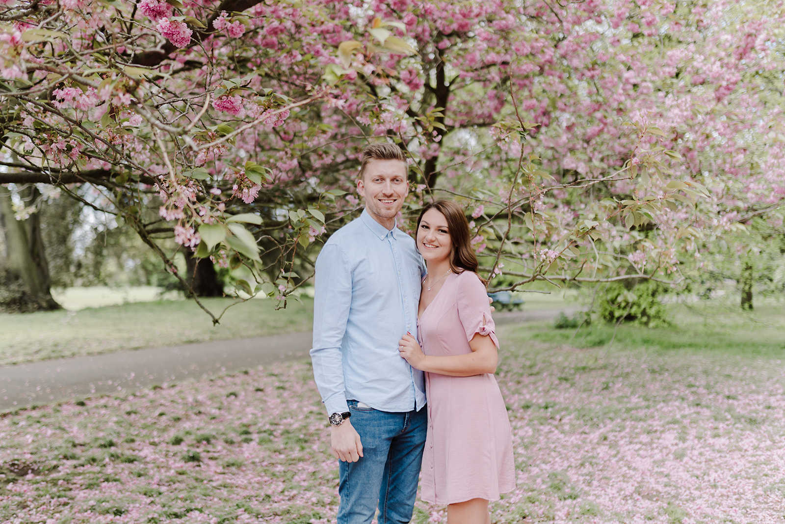 London Greenwich park pink cherry blossom engagement couples shoot London Greenwich park pink cherry blossom engagement couples shoot