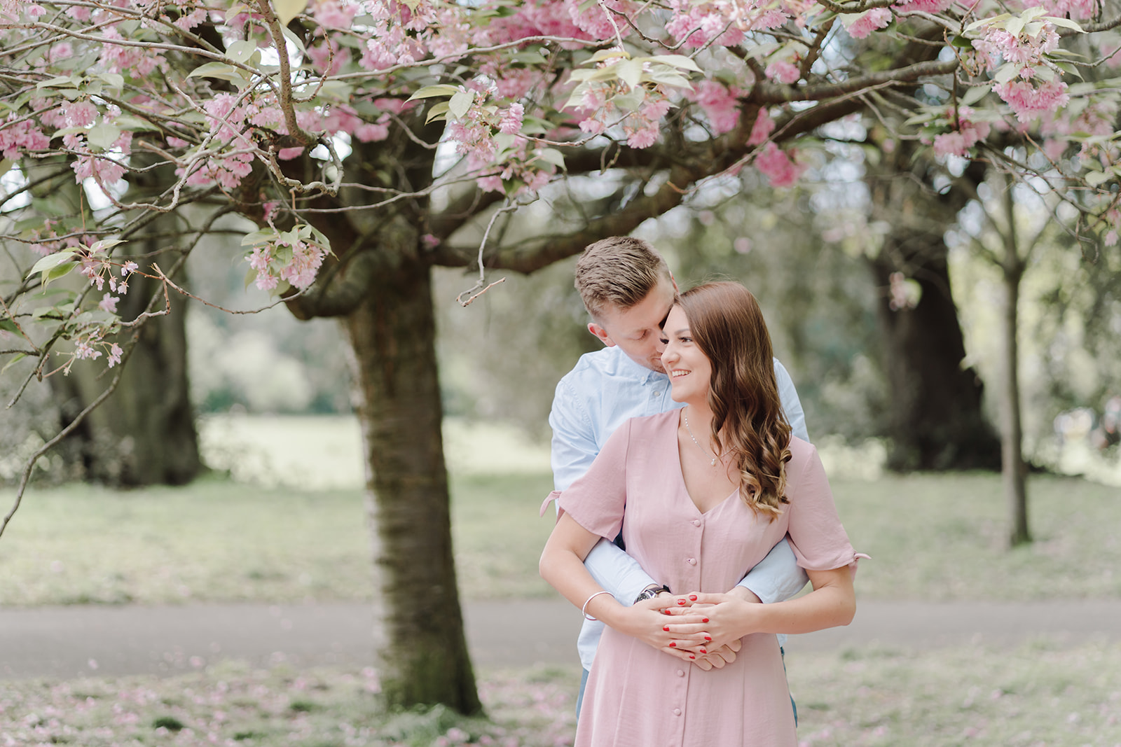 London Greenwich park pink cherry blossom engagement couples shoot London Greenwich park pink cherry blossom engagement couples shoot