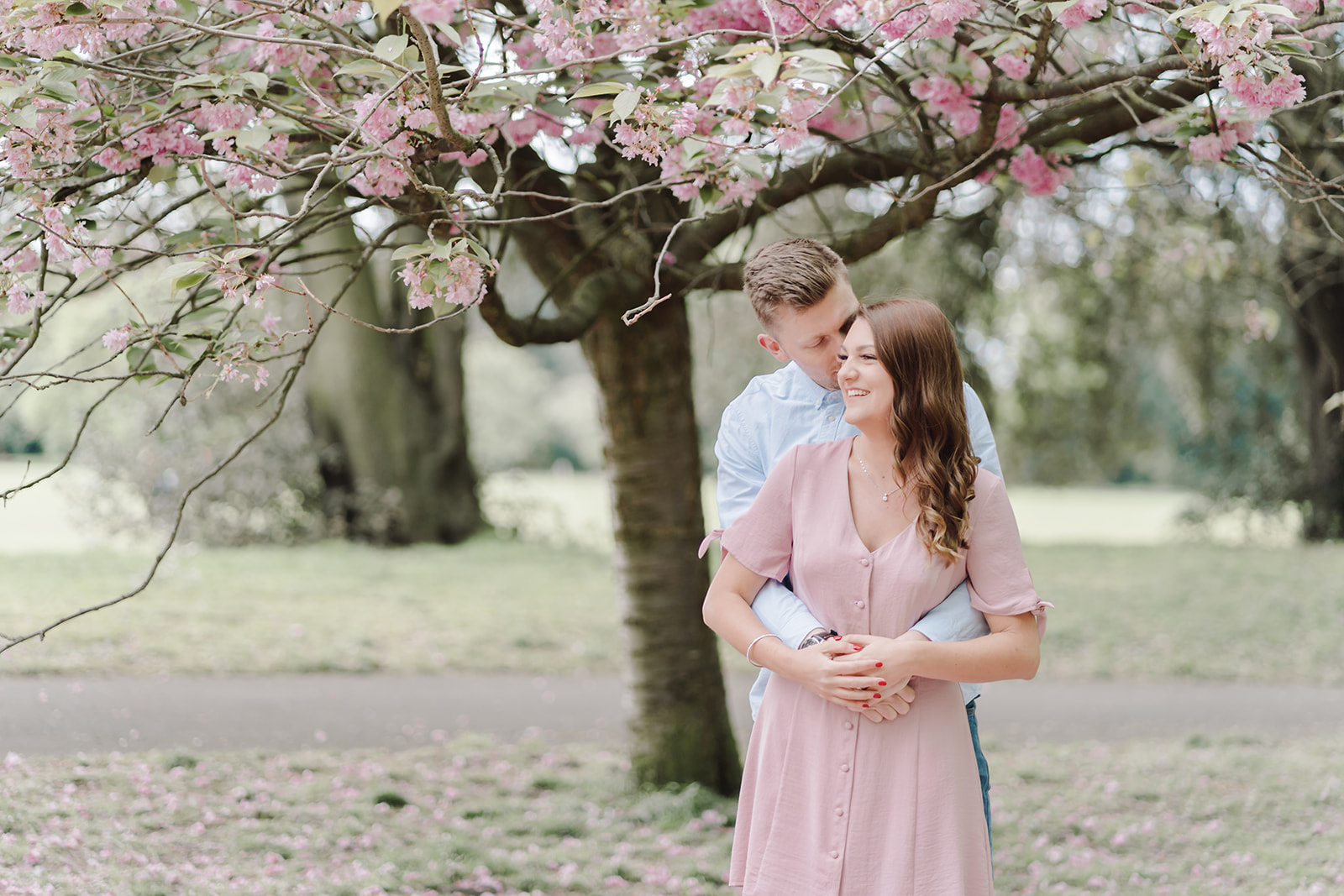 London Greenwich park pink cherry blossom engagement couples shoot London Greenwich park pink cherry blossom engagement couples shoot