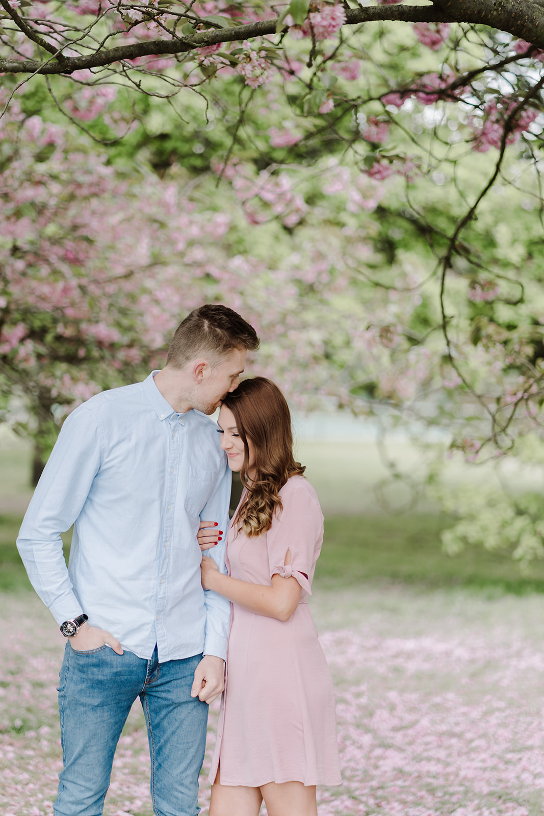 London Greenwich park pink cherry blossom engagement couples shoot London Greenwich park pink cherry blossom engagement couples shoot