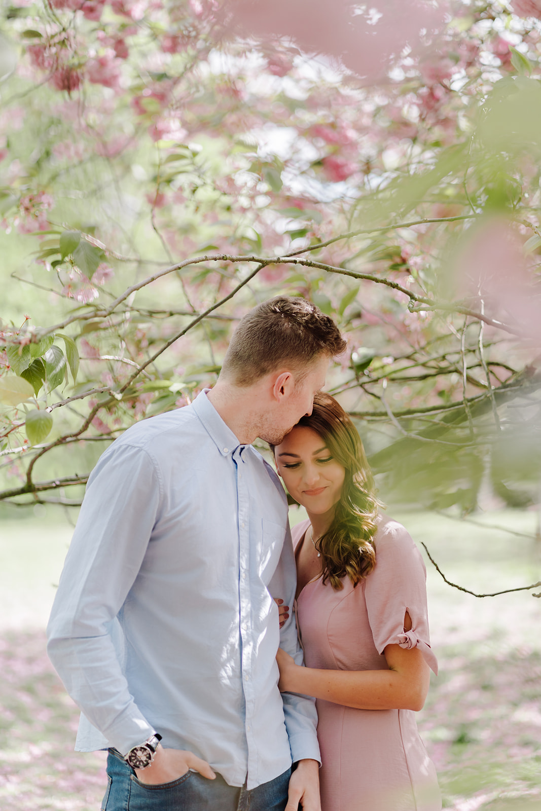 London Greenwich park pink cherry blossom engagement couples shoot London Greenwich park pink cherry blossom engagement couples shoot
