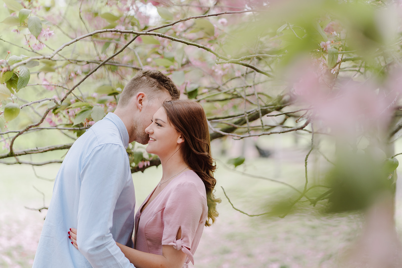 London Greenwich park pink cherry blossom engagement couples shoot London Greenwich park pink cherry blossom engagement couples shoot
