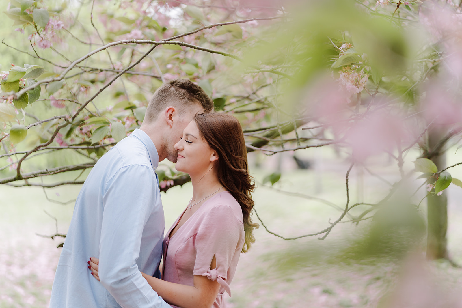 London Greenwich park pink cherry blossom engagement couples shoot London Greenwich park pink cherry blossom engagement couples shoot