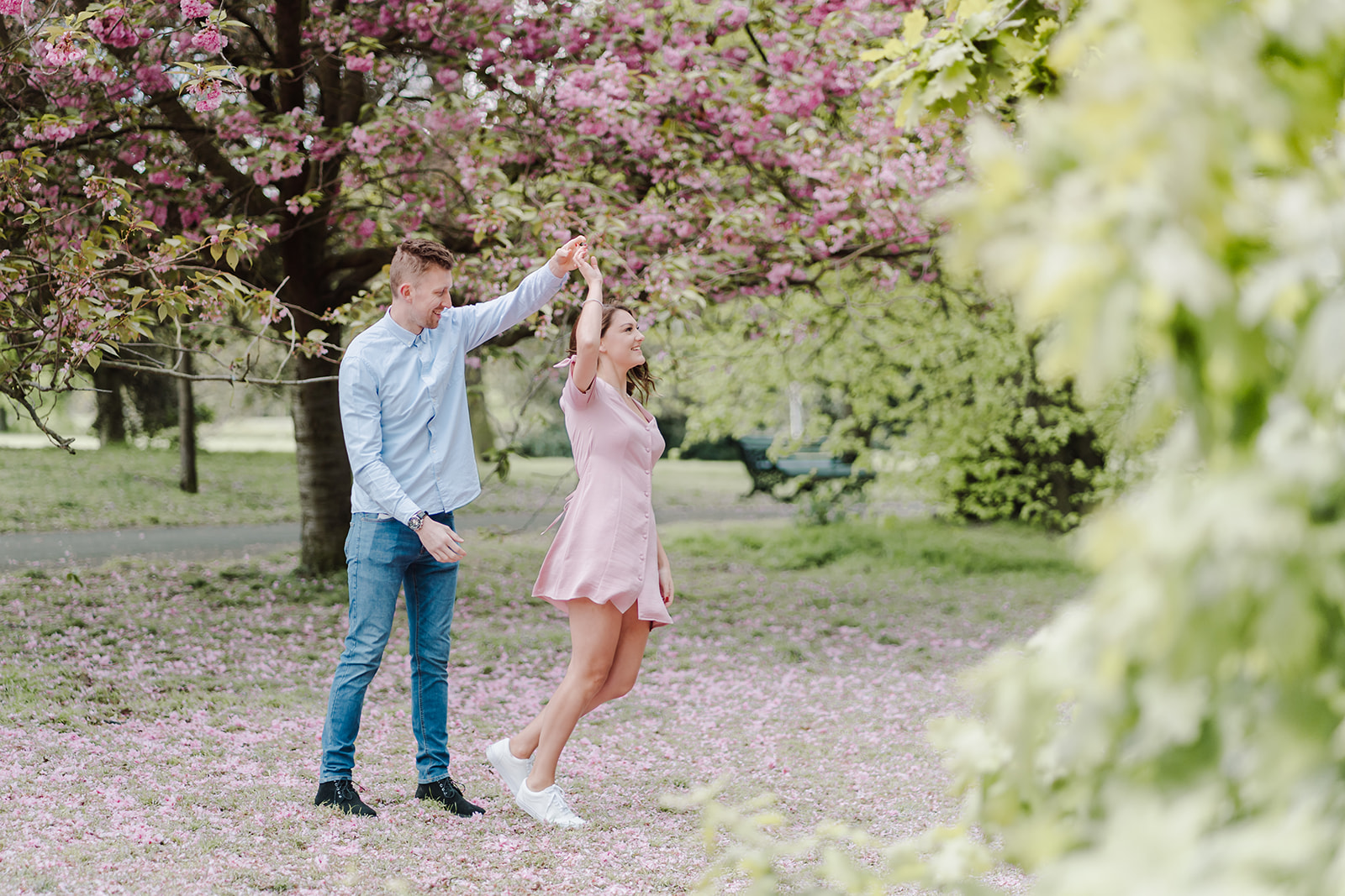 London Greenwich park pink cherry blossom engagement couples shoot London Greenwich park pink cherry blossom engagement couples shoot