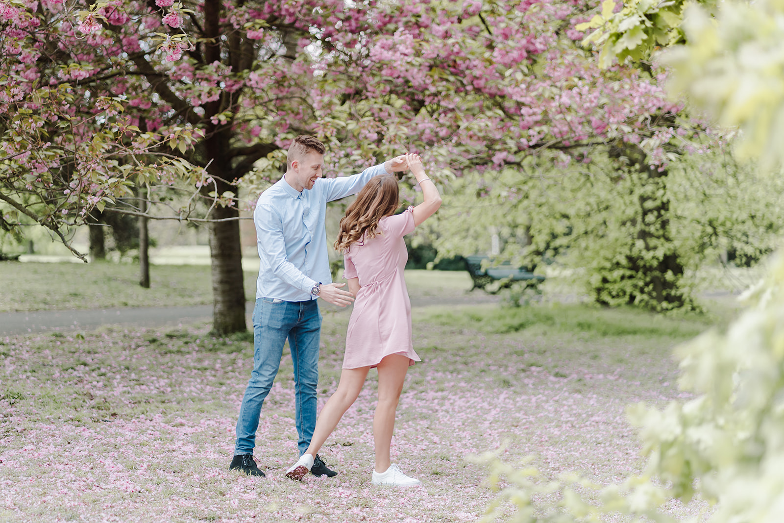 London Greenwich park pink cherry blossom engagement couples shoot London Greenwich park pink cherry blossom engagement couples shoot