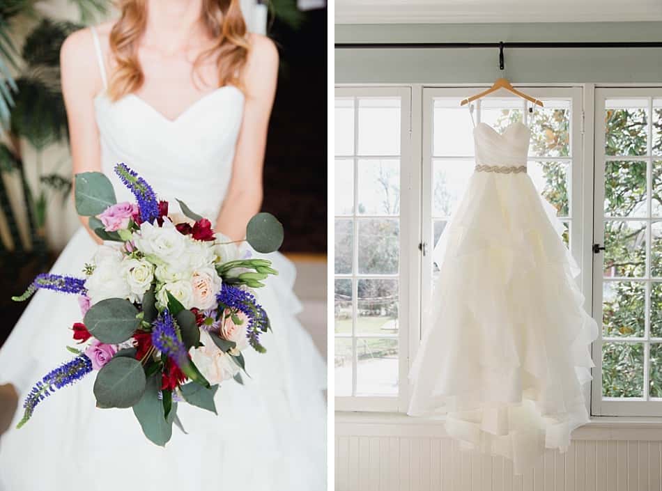 La robe de la mariée suspendue à la fenêtre