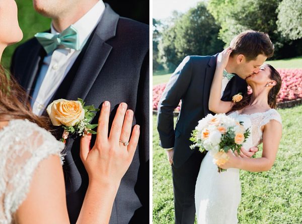 les mariés s'embrassent pendant la séance de couple