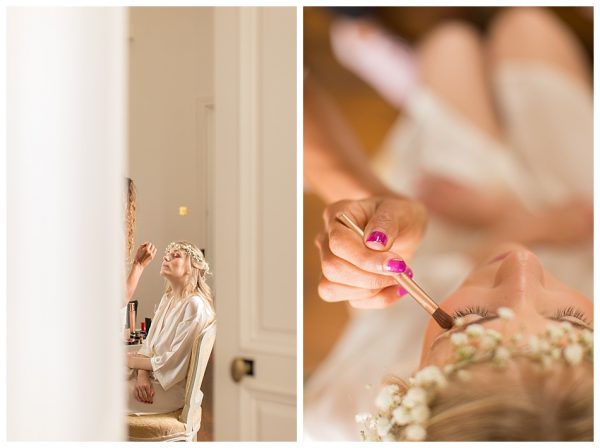 préparatifs de la mariée avec détails sur le maquillage