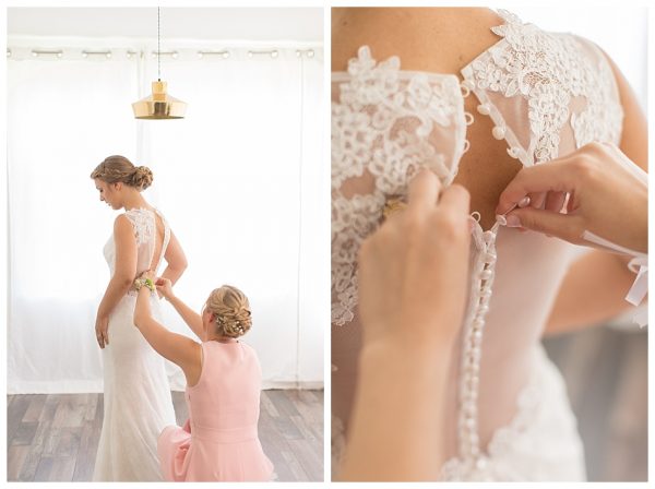 préparatifs de la mariée aidée par sa témoin