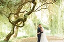 les mariés dans une belle pose romantique sous un arbre