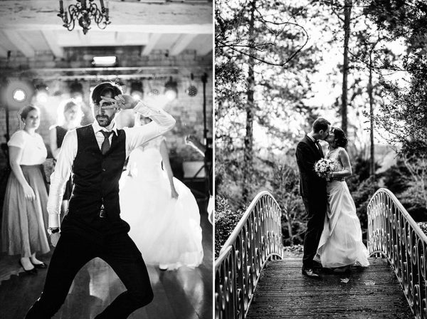 composition de photos de mariés en noir et blanc